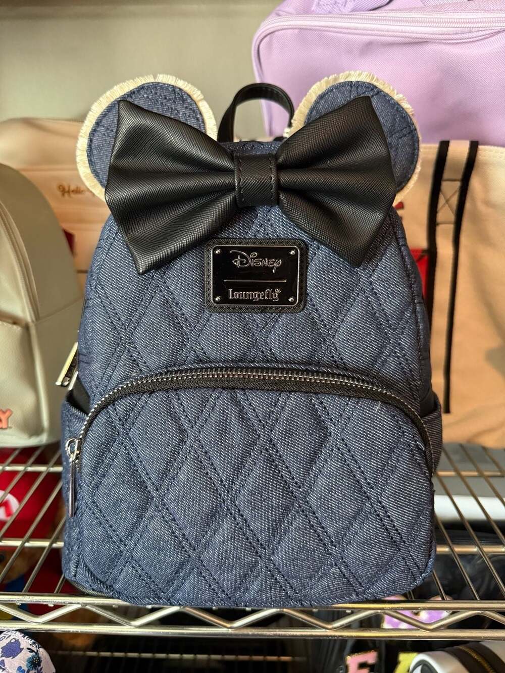 Disney Loungefly Minnie Mouse Quilted Denim Mini Backpack